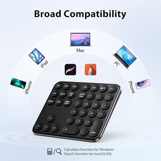 iClever Bluetooth Number Pad, Portable Wireless Number Pad, Aluminum Rechargeable 35-Keys Numeric Keypad for Multi-Devices, Compatible for Laptop, Mac, iMac, Tablet, PC and Desktop