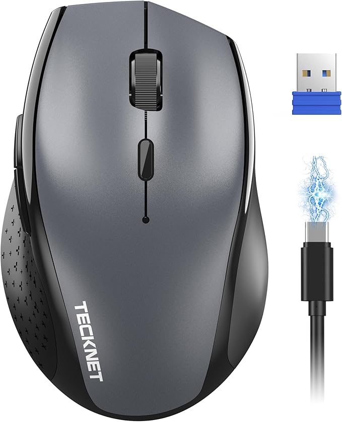 TECKNET Wireless Mouse Rechargeable,Mouse for Laptop Computer,2.4G USB Computer Mice Wireless,6 Button 6400 DPI Ergonomic Silent Mice,Portable Cordless Travel Mice-Wide Compatibility