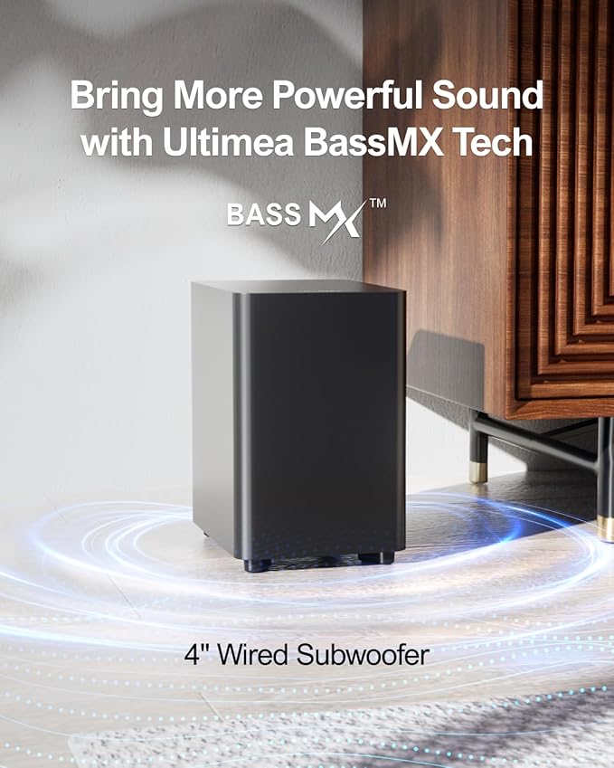 ULTIMEA 5.1ch Sound Bar with Subwoofer, Home Theater Virtual Surround Sound System for TV, Soundbar with App Control, 2 Surround Speakers, Opt/AUX, Peak Power 250W, Aura A30