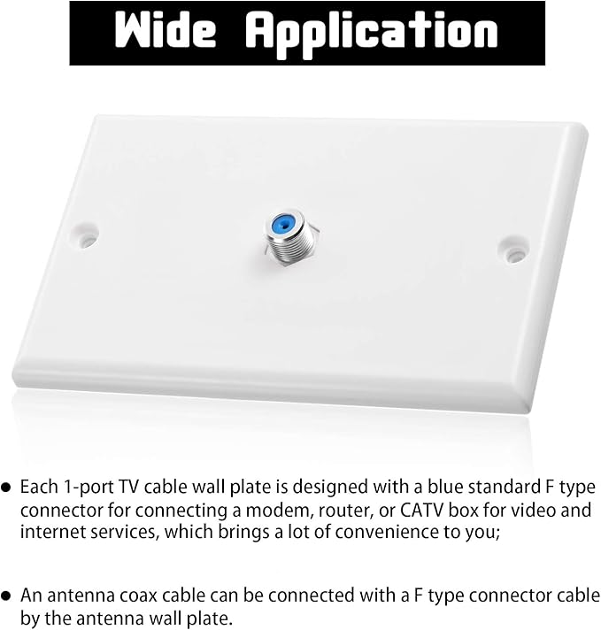 1-Port TV Cable Wall Jack F Connector Coax Video Jack Single Gang Wall Plates (Blue, 16 Pcs)