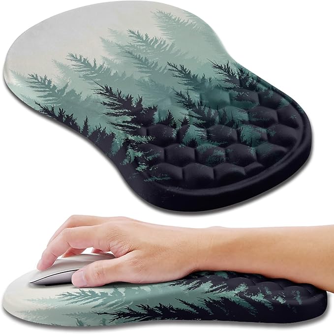 Hokafenle Ergonomic Mouse Pad Wrist Support, Wrist Rest Mousepad for Carpal Tunnel Pain Relief with Integrated Memory Foam Slope Massage Bulge (11.8x7.9 inch,Forest