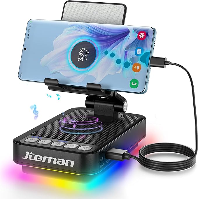 JTEMAN Gifts for Men Women Phone Stand Bluetooth Speaker with Light and Power Bank, 360 Rotating Phone Holder Cool Tech Gifts for Dad Mom Husband Unique Birthday Gift Ideas