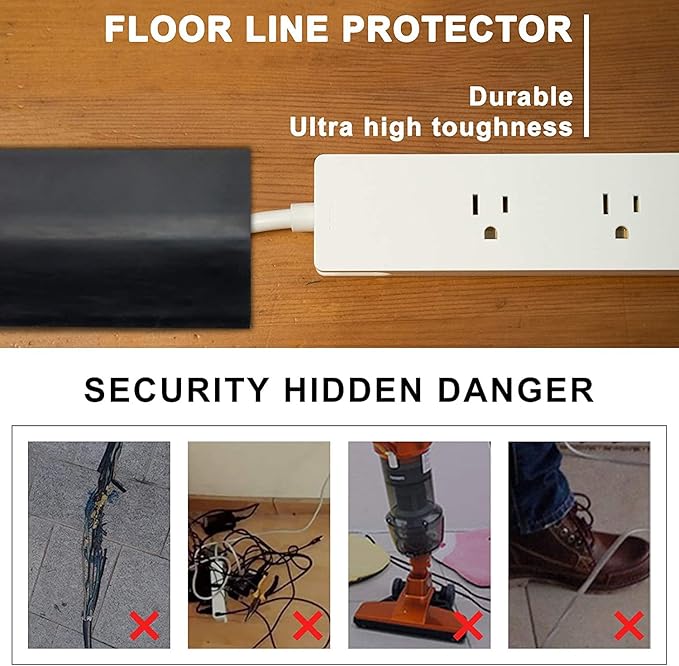 6.5Ft Floor Cord Cover Silicone Cable Protector Easy to Install Wire Organizer and Hider Ideal Extension Cord Cover for Home, Office, Garage (Black-6.5Ft)