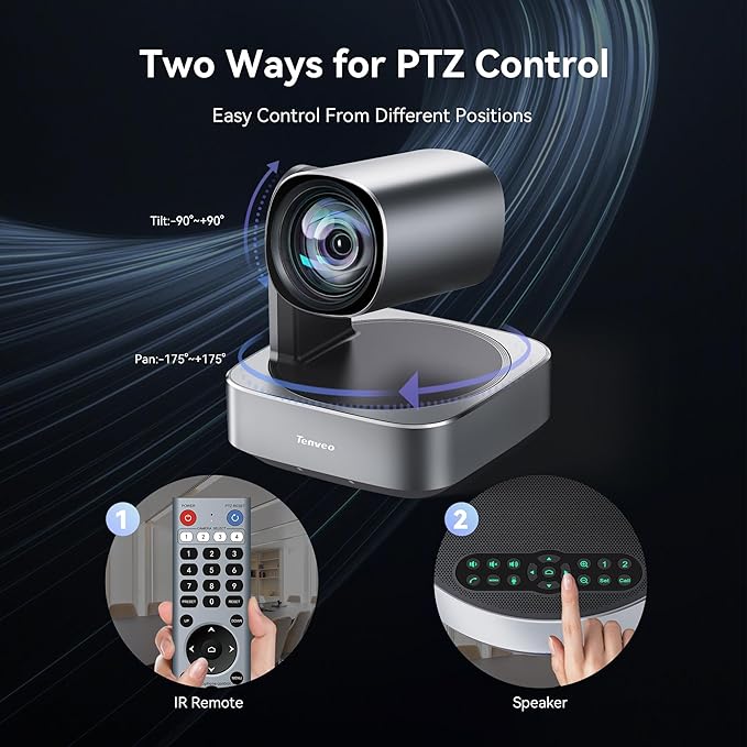 Tenveo VLGroup All-in-One 4K Conference PTZ Camera with Bluetooth Speakerphone System 12X Optical Zoom Wide View Angle Lens Works with Zoom Skype Teams for Room Remote Meeting