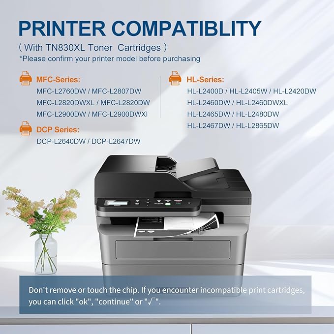 TN830XL Toner Cartridge Replacement for Brother TN830XL TN830 TN-830 TN830 XL TN-830XL Work with Brother HL-L2460DW DCP-L2640dw HL-L2405w HL-L2400D HL-L2480DW MFC-L2820DW Printer (1 Black)