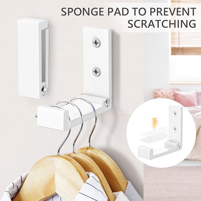 Folding Coat Hooks, 5pcs White Wall Hooks Heavy Duty for Hanging Coat Towel Backpack, Foldable Adhesive Hooks, Headphone Jacket Holder, Aluminum Alloy Hook with Screws for Purse Hat Bag Keys