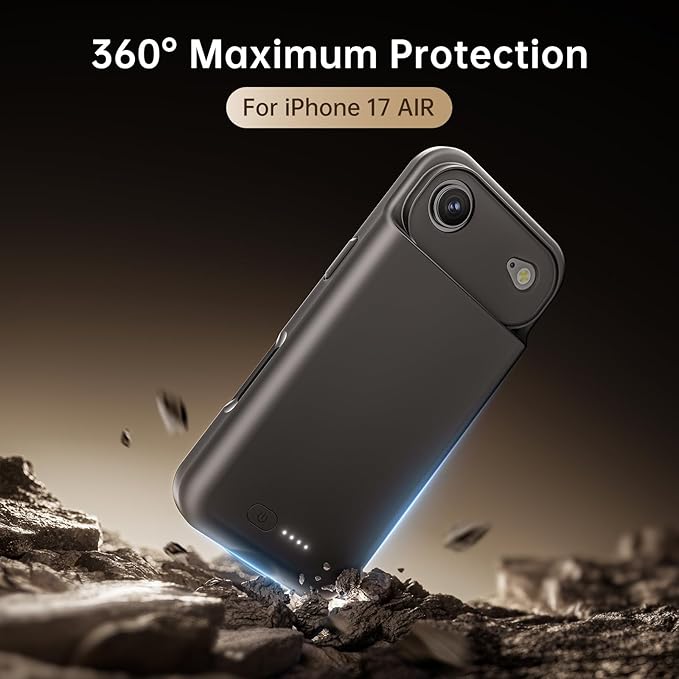 GIN FOXI Battery Case for iPhone 17 AIR, Charging Case Charger 8500mAh Ultra-Slim Lightweight Powerful Battery Pack 15W Fast Rechargeable Anti-Fall TPU Juice Box for iPhone 17 AIR (6.5") Black