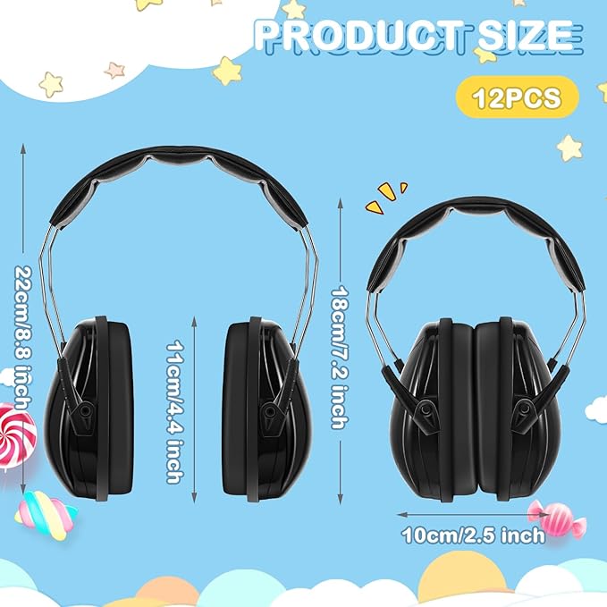 Amylove 12 Pcs Kids Ear Protection Noise Cancelling Headphones Ear Muffs Bulk 27db Adult Noise Reduction Hearing Earmuff(Universal Fit (kids & Adults),Fresh Style,Bright Color)