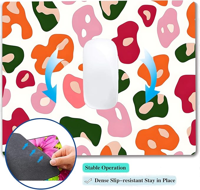 Colorful Abstract Leopard Custom Mouse Pad with Non-Slip Rubber, Small Square Design for Wireless Laptop & Computer Mouse Pads for Desk, 9.5 x 7.9 inch Smooth Surface for Gaming & Office