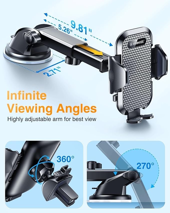VANMASS Car Phone Holder 2025 Ultimate Military-Grade Phone Holder for Your Car Windshield Dashboard【Newest Best Strongest】 Cell Phone Car Mount with Patent & Safety Certs for iPhone Samsung Android