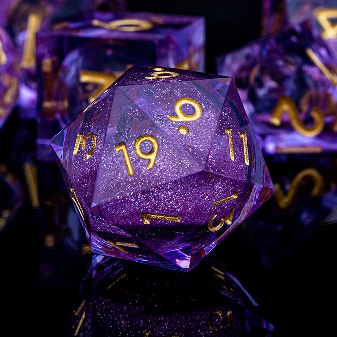 ARUOHHA DND Liquid Core Dice, 7pcs Resin Sharp Edged Dice Set RPG Translucent Polyhedral D and D Dice, Role Playing Dice Set D20 D12 D10 D8 D6 D4 with Gift Box