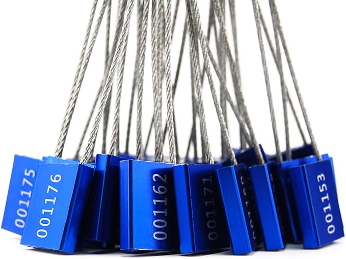 Leadseals(R) 1000 Blue Steel Cable Seals Metal Security Tag Numbered Truck Trailer Seal Anti-Tamper Pull-Tite Security Seal Aluminum Body Transport Shipping Seal Self-Locking Safety Ties ISO 17712