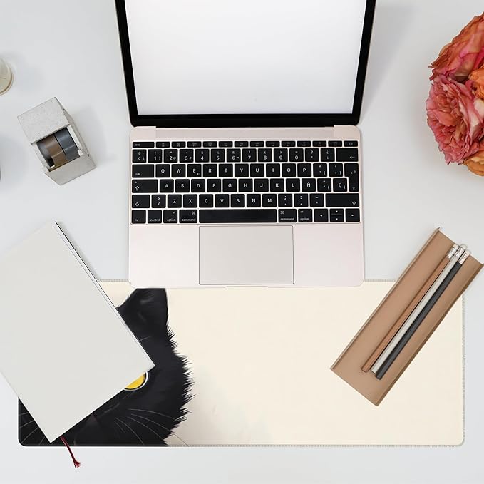 Desk Pad,Black Cat Desk Mat,Cute Cat Large Gaming Mouse Pad for Desk,Extended Big Computer Keyboard Mouse Pad with Non-Slip Base and Stitched Edge,31.5"x11.8"