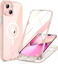 Miracase for iPhone 13 Case 6.1'', [Bubble Free] Full-Body Bumper Phone case with Built-in Full Glass Screen,No Gap,Compatible with MagSafe,Clear Pink