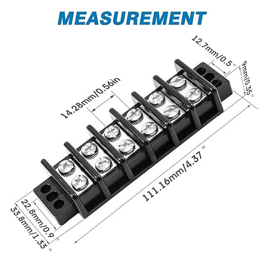 GLOSO Marine Terminal Blocks TBD Double Row Stainless 10-22 AWG Cu, 30A/600V- 1 Pack, 6 Poles