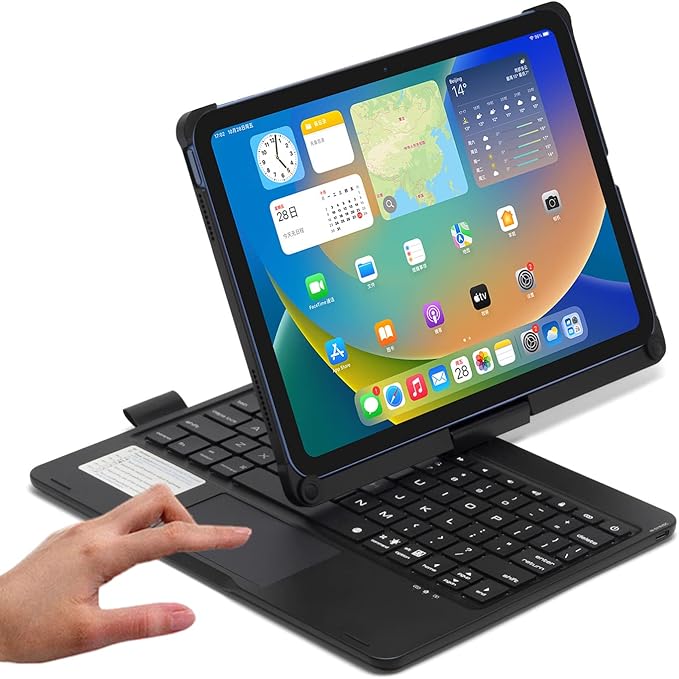 Touchpad Keyboard Case for iPad (A16) 11th Gen 2025/iPad 10th Generation 2022, Backlit Trackpad Keyboard Folio Smart 360° Rotatable Stand Cover with Pencil Holder, Black