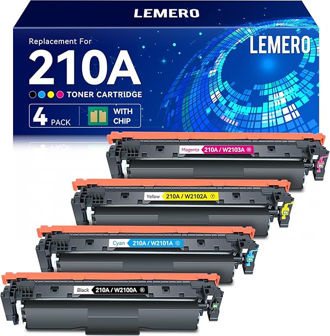 LEMERO 210A Compatible Toner Cartridges Replacement for HP 210A 210X Toner Cartridges Set for HP Color Pro 4201dn 4201dw MFP 4301dw 4301fdn 4301fdw Printer 4 Pack (with Chip for HP210A)