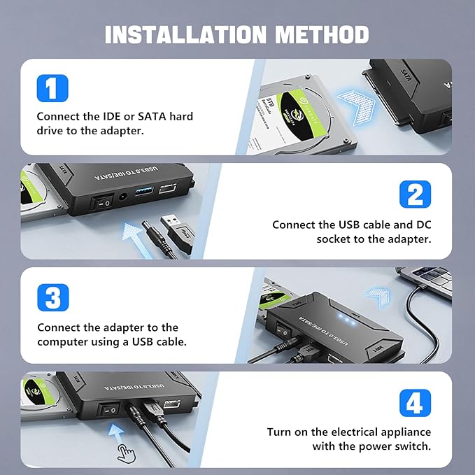 MaxRenard Hard Drive Reader USB 3.0 to SATA/IDE Adapter | Universal External Hard Drive Reader & Data Recovery Converter Kit for 2.5"/3.5" HDD/SSD | with 12V/2A Power Supply
