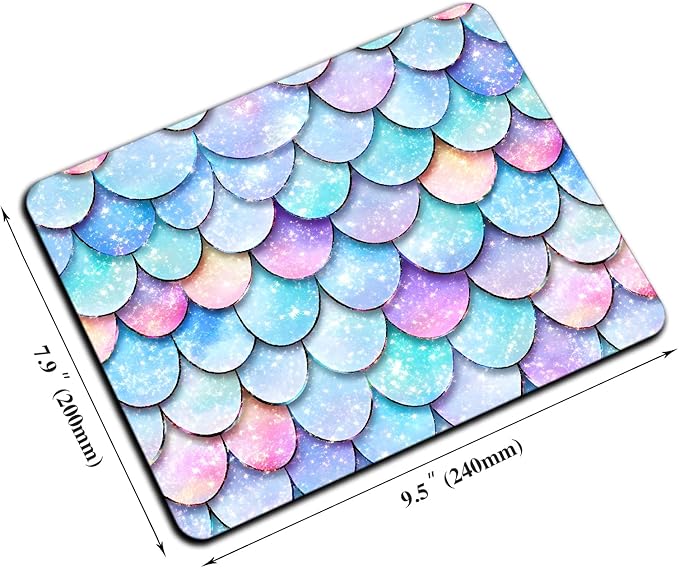 Mouse Pad, Cute Glitter Mermaid Scale Mouse Pads for Desk, 9.5" x 7.9" Non-Slip Rubber Base Computer Mousepad with Women, Portable Square Design for Wireless Mouse and Pad Laptop Office & Travel