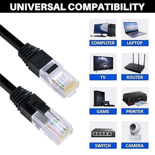 Cat5e Ethernet Cable 125 FT, Long Cat 5e Internet Cable, Black Snagless Patch Cord, Flexible, Network, LAN, PoE, Standard RJ45 Connector for PC, Server, Router, Modem, TV, PS5 - with 15 Cable Ties