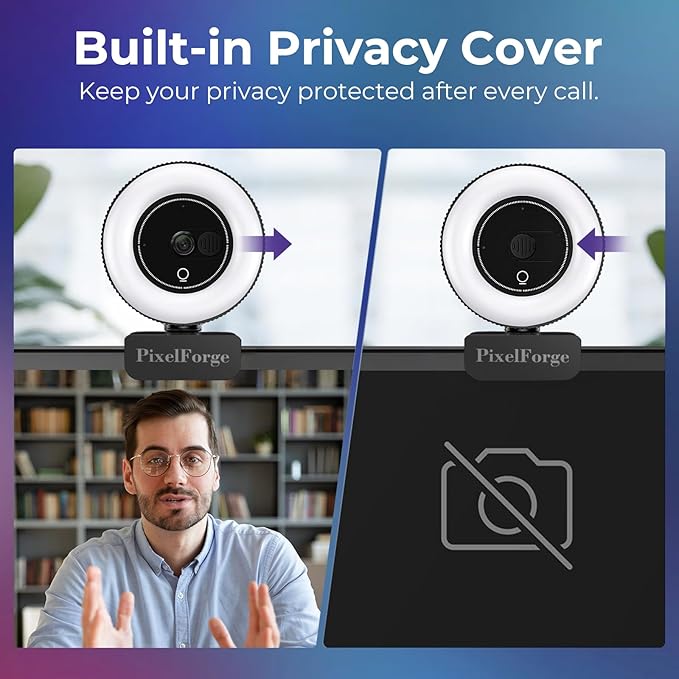 2K Webcam for PC with Microphone & Light & Privacy Cover, Web Camera for Desktop Computer/Laptop/Monitor/Mac, USB Streaming Camera for Zoom/Skype/Teams/Video Calling/Studying and Conference