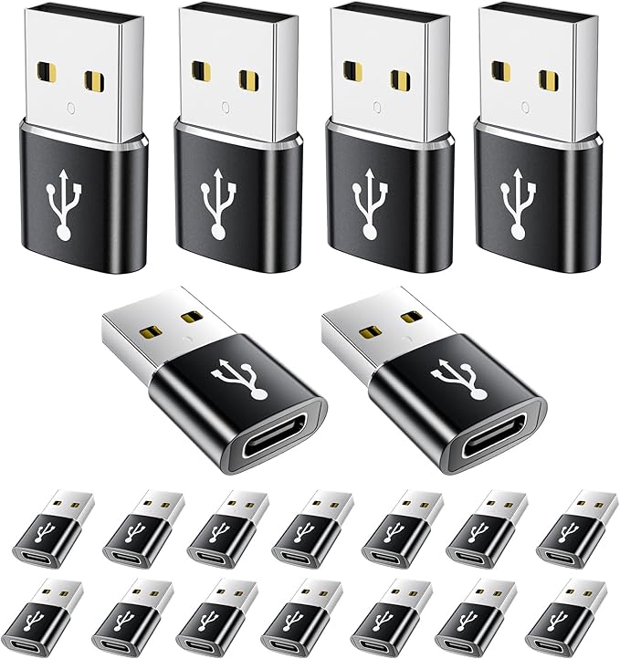 USB A to USB C Adapter 20 Pack,USB to USBC Adapter,USBA Male OTG Adapters,Type C Female Converter for iPhone,iPad,MacBook,Samsung Galaxy,Black