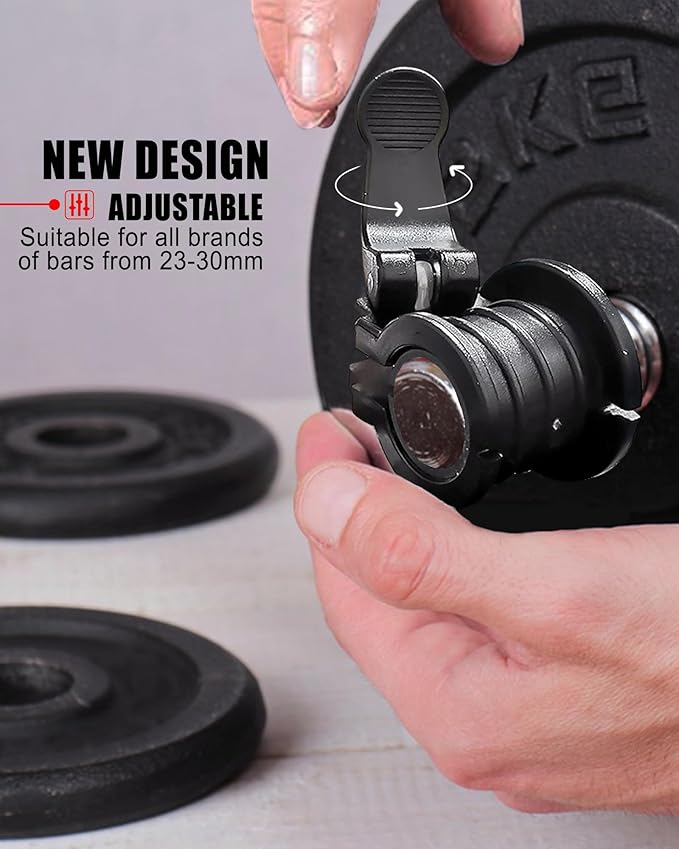 Pro Barbell Clips 1 inch Barbell Clamps 0.9-1.18inch Quick Release Weight Clips for Bars Multi-Size Adjustable Olympic Barbell Clamps