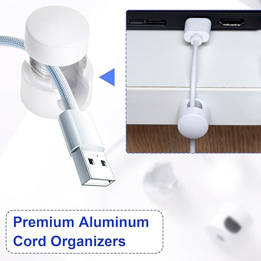 2 Sets Charger Holders for Cords, White Adjustable Cable Anchor Holders, Adhesive Metal Cord Clips, Cable Management Wire Organizers for Desk, Office, Nightstand
