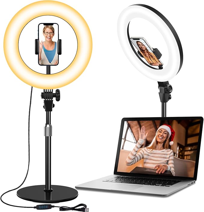 Desk Ring Light with Stand, 10.5'' Selfie Phone Light for Video Recording, Adjustable Circle Ringlight for Computer Laptop Zoom Meeting, Conference Video Calls, Podcast, Streaming, Photography