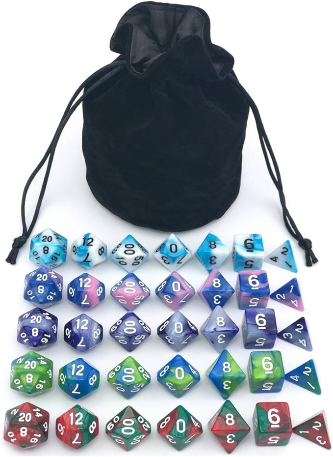 Dice Set for Dungeons&Dragons, DND, RPG Games, Polyhedral Dice Set, Assorted Dice Set, 35 Total, 5 Sets with Drawstring dice Pouch