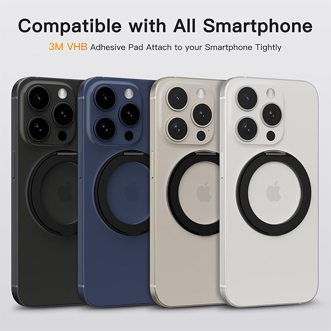 COOLQO 4Pcs 360 Spin Cell Grip Ring Phone Stand [Upgrade Gear Hinge Stress Anxiety Relief] Magnetic Holders for Your car Accessories Desk Mount Compatible with iPhone All Smartphones, Black
