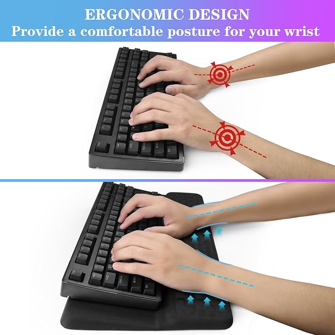 Computer Keyboard Stand with Wrist Rest, Ergonomic Tilted Keyboard Holder - Keyboard Riser with Wrist Pad - Keyboard Tray Support for Office Home - Black