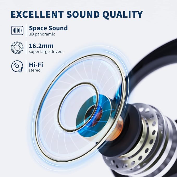 Open Ear Headphones, True Wireless Earbuds 40H Playtime Bone Conduction Headphones with Mic, Bluetooth 5.3 Over Ear Earbuds with Hooks & LED Display Charging Case, IPX6 for Sports (Black)