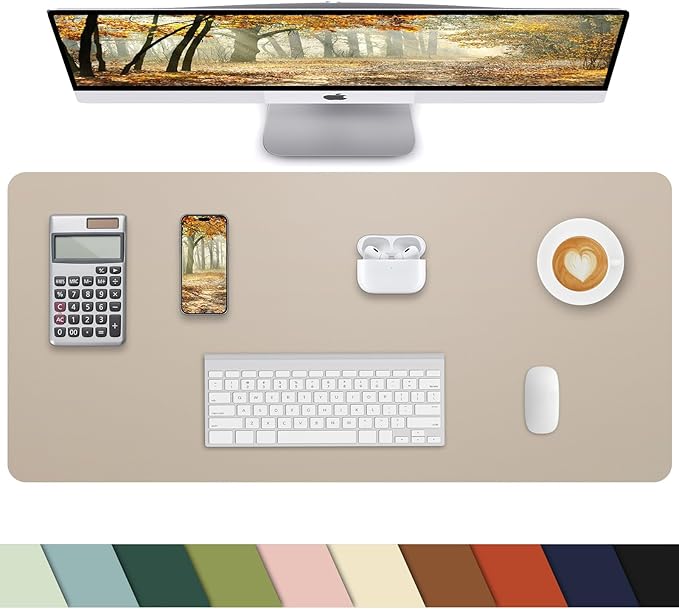 Non-Slip Desk mat,PULeather Desk Pad Protector, Office Desk Mat, Large Mouse Pad,Desk Blotter, Laptop Desk Pad, Waterproof Desk Writing Pad for Office and Home (Apricot, 35.4" x 17")