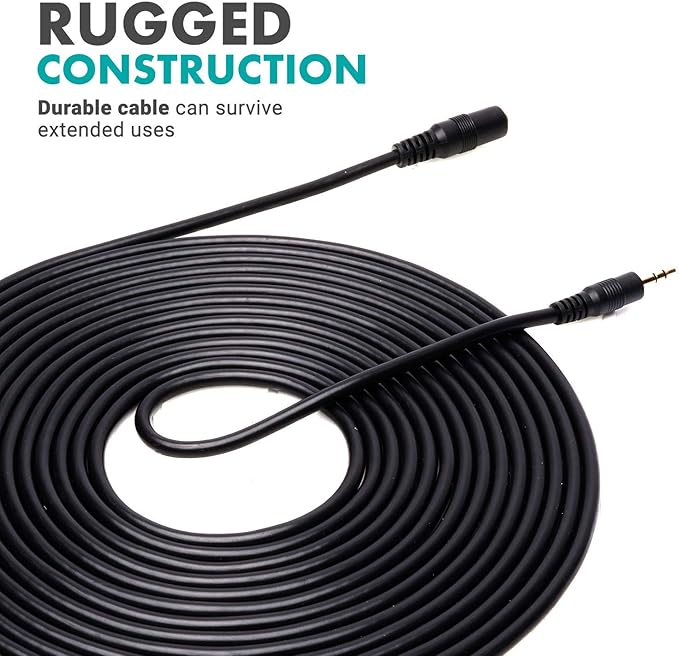 Movo MC20 3.5mm Audio Cable - 3.5mm TRS Female to Male 20ft Extension Cord for Microphones, Headphones, and More