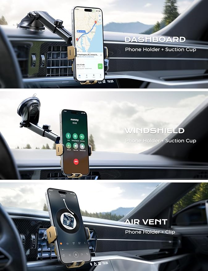 CHGeek Wireless Car Charger, 15W Fast Charging Auto Clamping Car Charger Phone Mount Phone Holder fit for iPhone 15 14 13 12 11 Pro Max Xs, Samsung Galaxy S25 Ultra S24 S23 S22, S21, S20, Golden