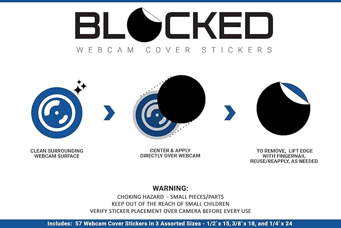 BLOCKED Stackable Webcam/Camera Vinyl Covers | 95 Low-Tack Restickable Webcam Sticker | Multiple Sizes | White 95-Pack (Ultra Glossy)