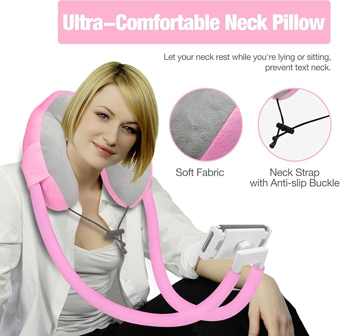 MoKo Neck Phone Holder, 360 Rotatable Gooseneck Pillow Stand, Fits 4"-11" Devices, iPhone 16/15/14/13, Galaxy S21/S9, iPad 11/12.9