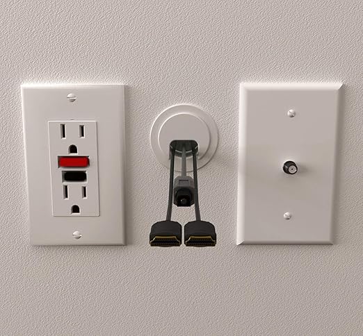 (1-Pack White) Cable, Wire & Cord Management - Self Locking Grommet with Cover for Walls, Ceilings, Desks, Used for All Surfaces 3/8” to 1” Thick, Made in USA