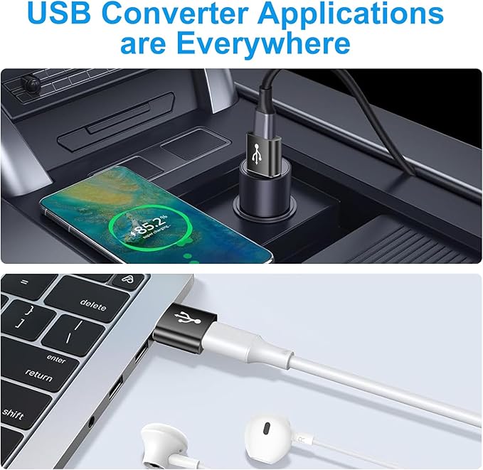 USB to USB C Adapter 8 Pack,USB to Type C Adapter,USBA Charger Type-C Fast Charging Cable Converter,USBC Adapters for iPhone 15 14 13,iWatch,iPad,Phones,Black