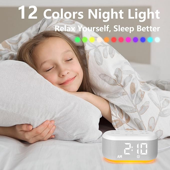 Brown Noise Machine Small Digital Alarm Clock Sound Machine for Bedrooms White Noise Machine Night Light Plug in Desk Clock with 30 Wake up Sounds Clock for Kids Heavy Sleepers Snooze 32 Levels Volume