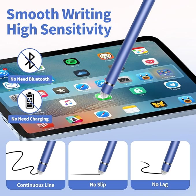 Stylus Pen for Touchscreen,2-in-1 High Sensitivity & Precision Stylus Pen,Suitable for Ipad/iPhone/Android Tablets,Compatible with All Touch Screen Devices(3 Stylus-Silver/Blue/Rose Gold)