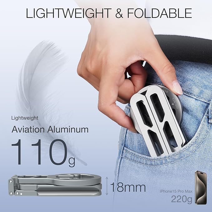 Magnetic Pocket Phone Tripod Foldable Compatible with Magsafe for iPhone 15/14/13/12 Plus Pro Max Series, Upgrade Mini Cell Phone Tripod Mount Handle Smartphone Desk Stand Travel All in One
