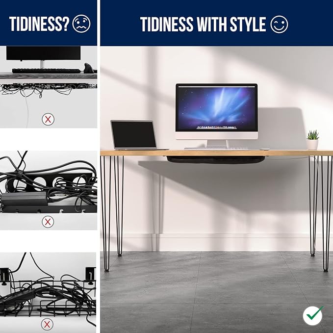 Cable Management net - Under Desk Wire Management - Flexible Under Desk Cable Management Tray Black
