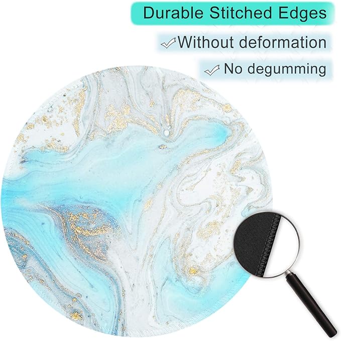 ITNRSIIET Round Mouse Pad with Stitched Edge Premium-Textured Waterproof Non-Slip Rubber Base Desktop Protection Mat Diameter 8.7 inches, Modern Marbling Light Blue