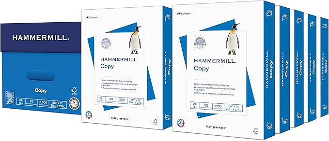 Hammermill Printer Paper, 20 lb Copy Paper, 8.5 x 11 - 10 Ream (5,000 Sheets) - 92 Bright, Made in the USA