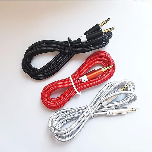 3.5mm Nylon Braided Stereo Audio Cable,(3 Pack) 4.9ft/1.5m Male to Male Aux Cord Audio Cord Compatible iPhones, iPads and Other 3.5mm DC Plug Port Device (Red)
