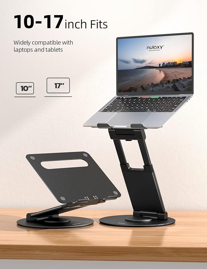Nulaxy Telescopic 360 Rotating Laptop Stand for Desk Adjustable Height Swivel Pull Out Design Ergonomic Laptop Riser Fits All 10-17" Laptops Computer MacBook, Black