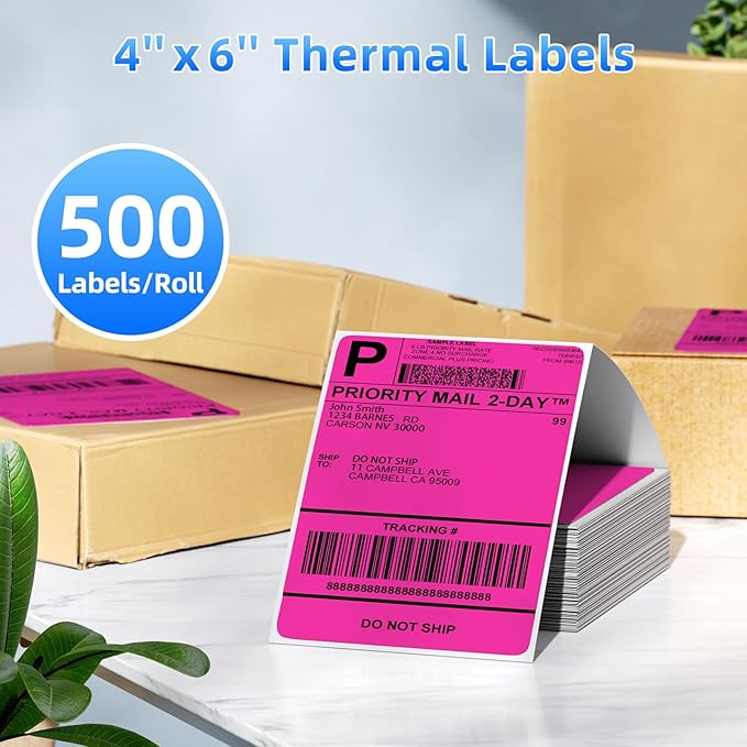 4x6 Thermal Labels, 1 Packs of 500 4x6 Fold Labels Rose Red - Compatible with JADENS, ASprink, Phomemo, Rollo, Zebra, Omezizy and Other Thermal Printers
