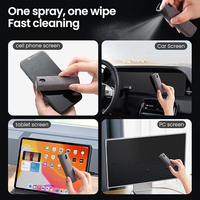 2 Pcs Screen Cleaner Kit, 3-in-1 Touchscreen Mist Cleaner Spray Bottle Tool & Microfiber Cloth for Phone/Laptop/Tablet/TV/Monitor/Car Screens(Pink+Grey)